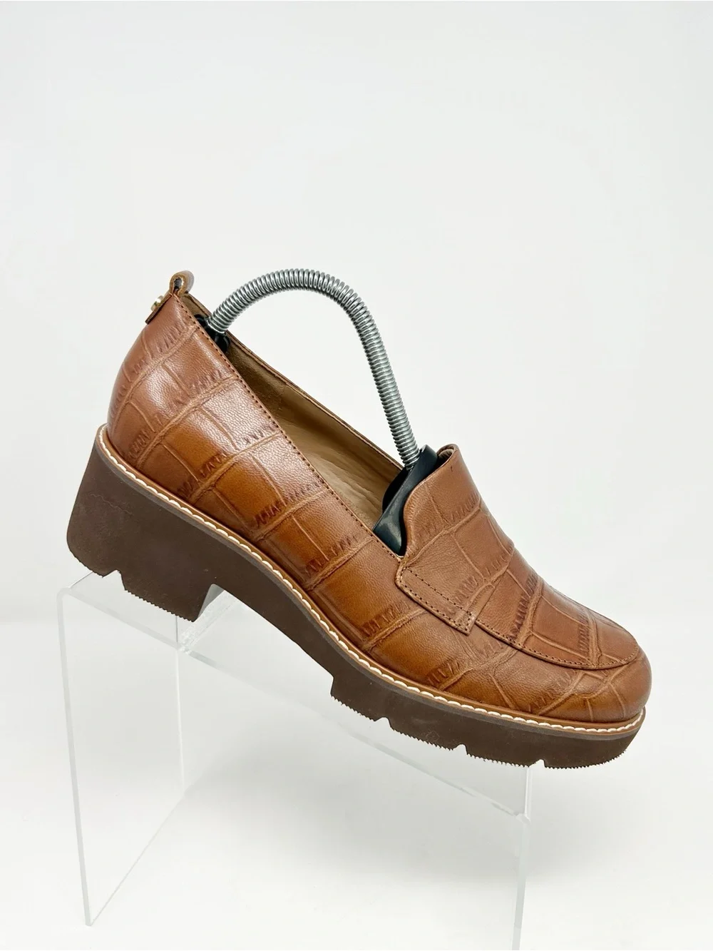 Naturalizer Darry Women's Loafer Slip-On Brown Croc Embossed Lug Sole Size 9.5W